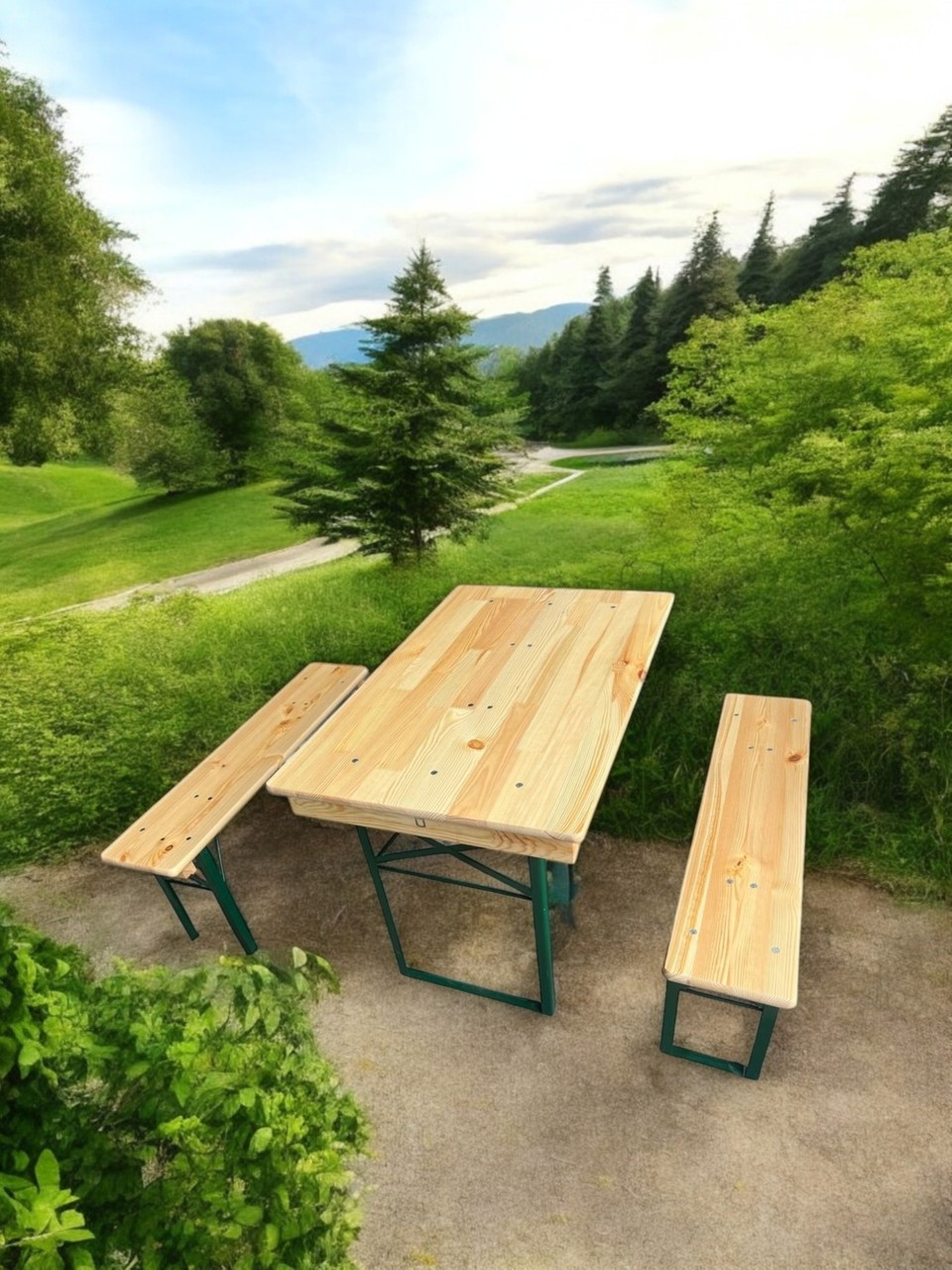 Padilon Katlanır Ahşap Bahçe Masası-Bank Seti 110X70*78 cm Katlanabilir Dış Mekan Piknik Masası
