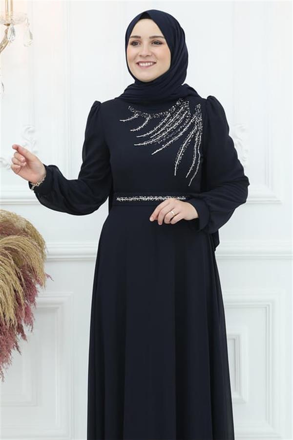 Belgin Şifon Abiye Lacivert